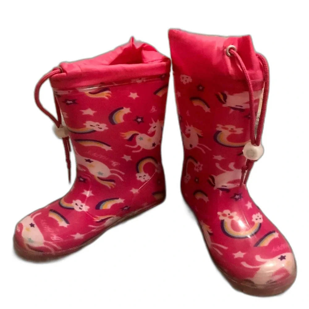 Girls Pink Unicorn Winter Rain boots with top calf ties size 9 Toddler
